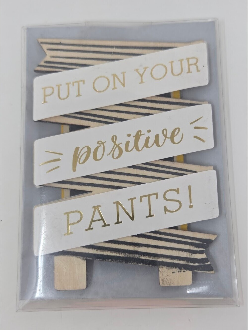 Be Inspired Wood Decor Positive Pants Sign With Envelope IG Design Group